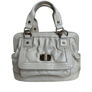 Elliott Lucca White Quilted Patent Leather Satchel Handbag Top Handles & Turn Lo
